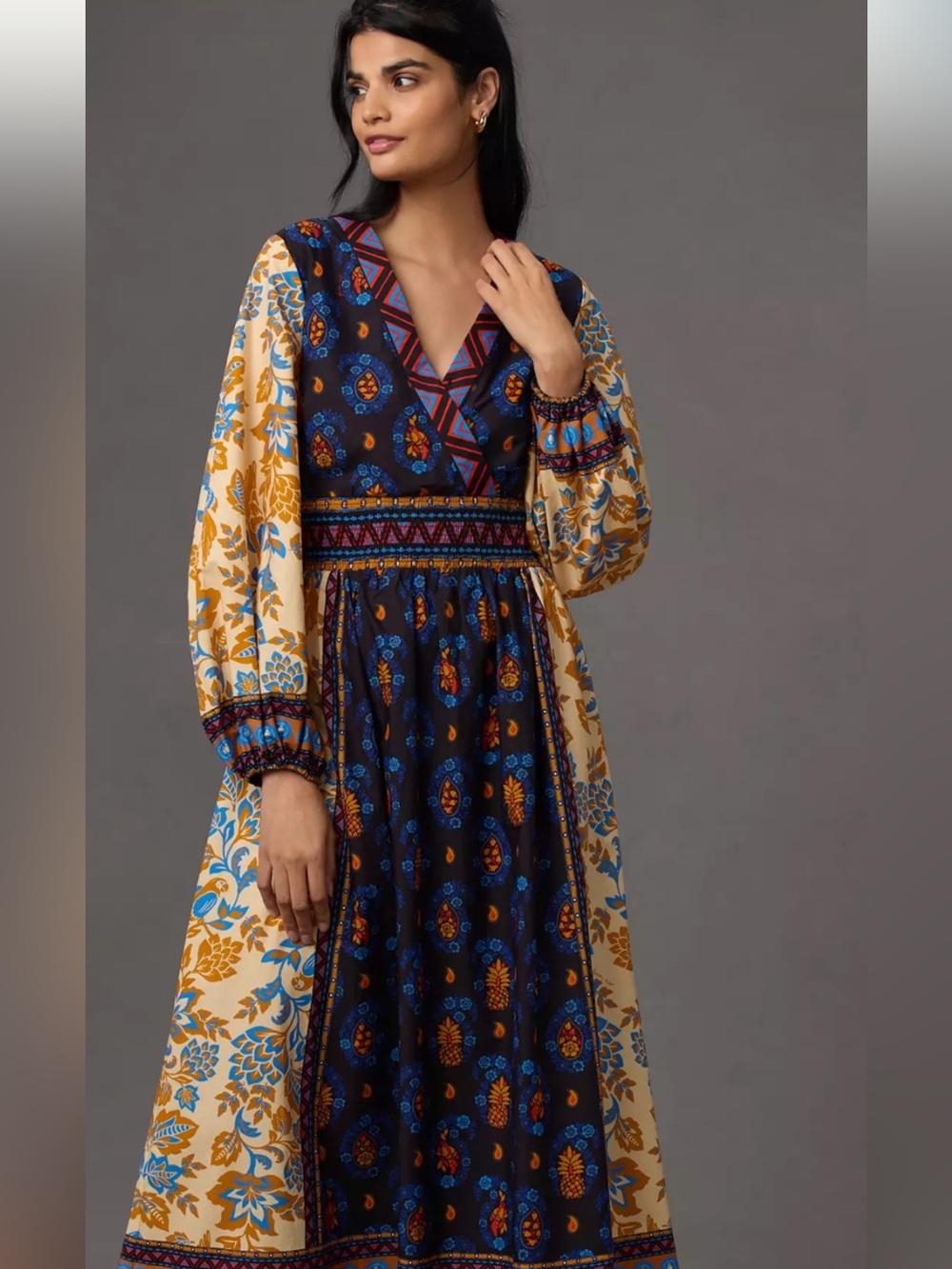New Farm Rio Long-Sleeve V-Neck Printed Dress Ladies Medium